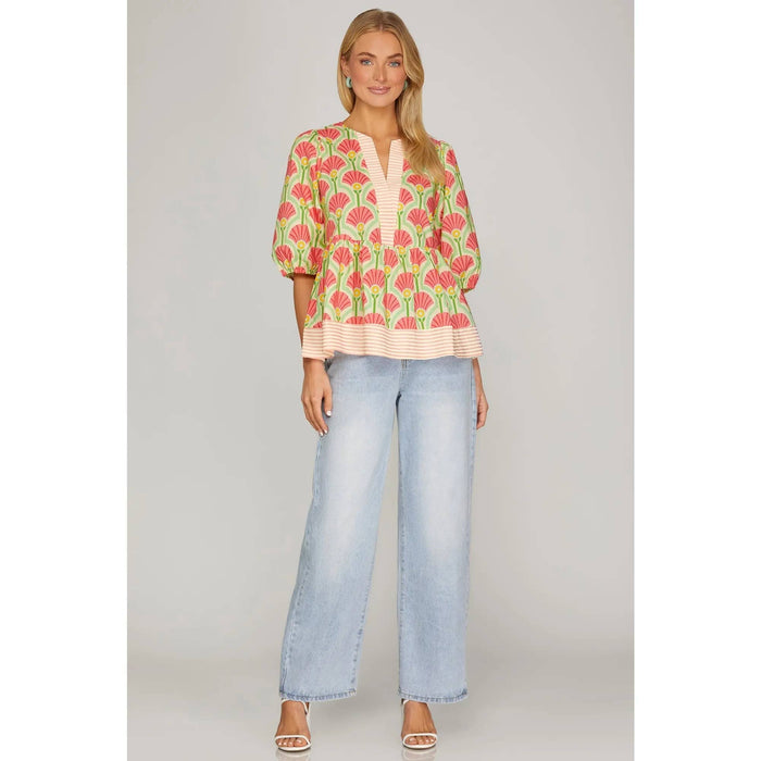 Woven Print Samantha Top in Pink