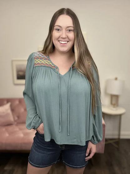 Beautiful And Free Women's Embroidered Long Sleeve Top