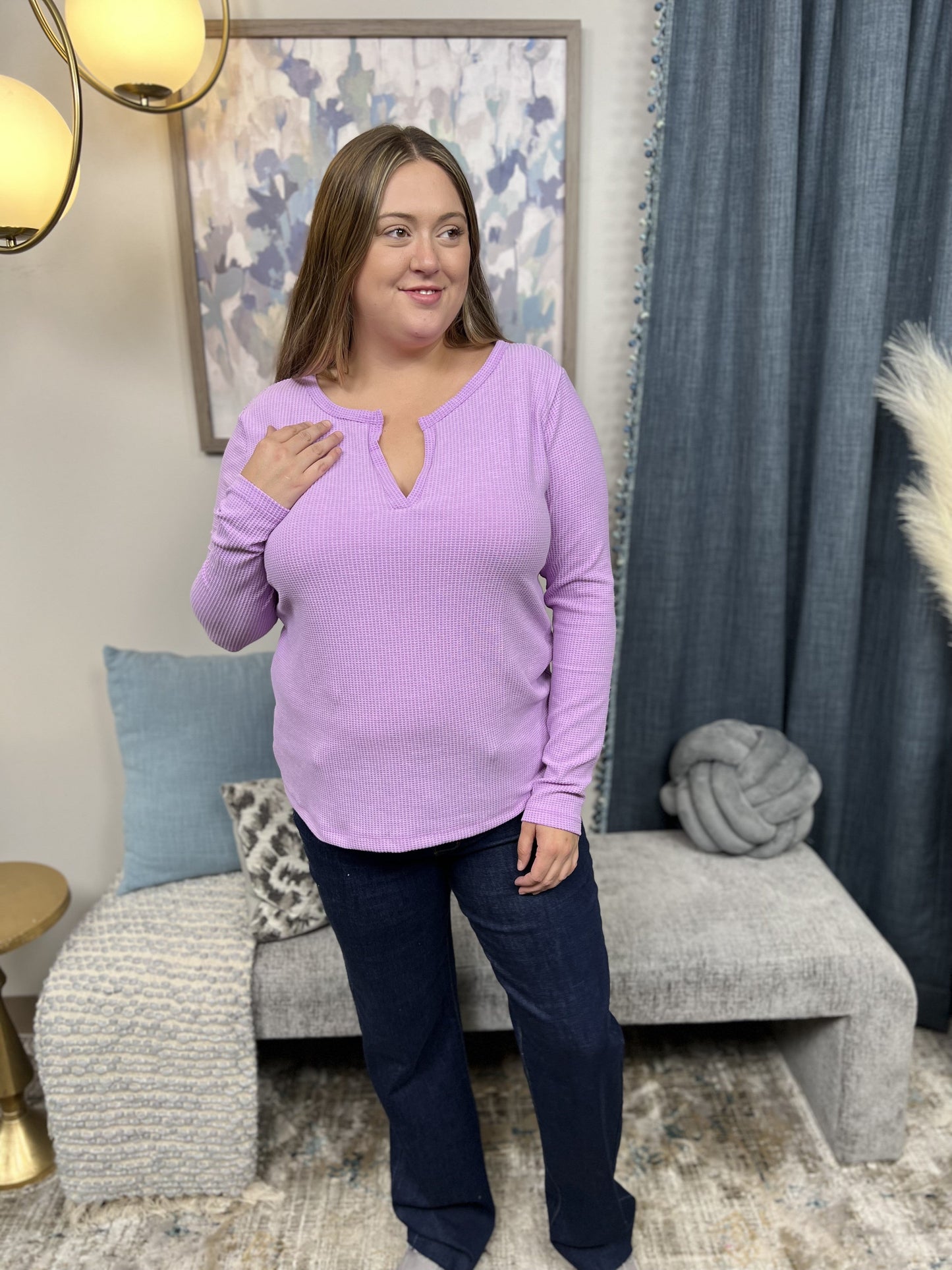 Play Your Cards Women's Waffle Knit Long Sleeve Top