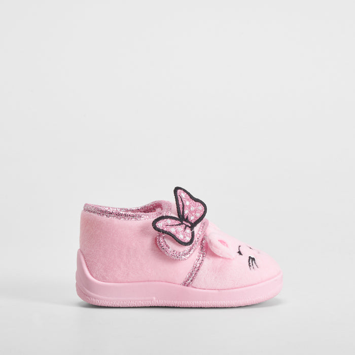 Zapatilla de casa adorno lazo bebé rosa OLYNE